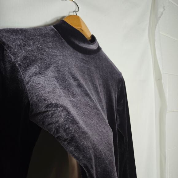 Vtg Tsunami Gray Purple Velvet Mock Neck Medium Witchy Whimsygoth Goth Emo - Picture 2 of 8